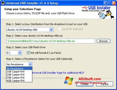 스크린 샷 Universal USB Installer Windows 10