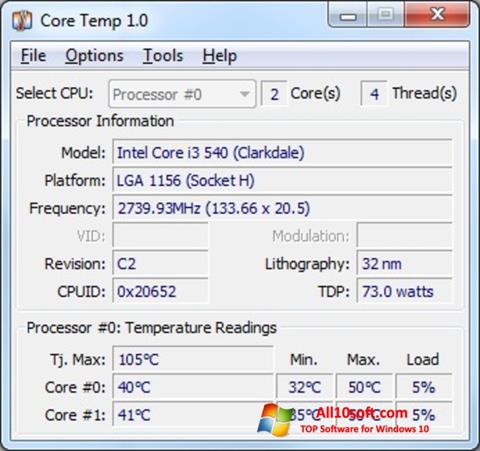 스크린 샷 Core Temp Windows 10