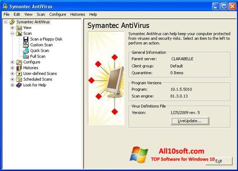 스크린 샷 Symantec Antivirus Windows 10