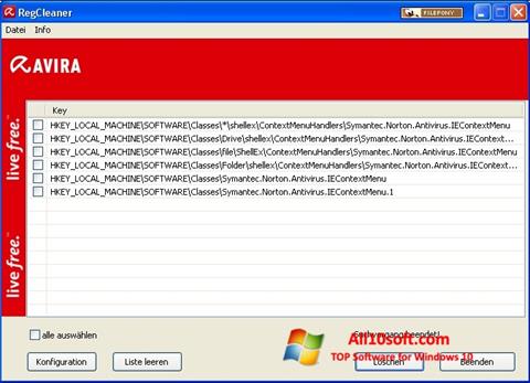 스크린 샷 Avira Registry Cleaner Windows 10