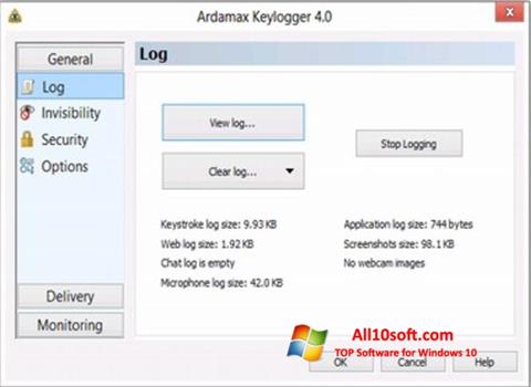 스크린 샷 Ardamax Keylogger Windows 10