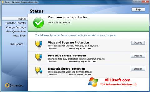 스크린 샷 Symantec Endpoint Protection Windows 10